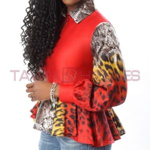 Snake Print Collared Peplum Blouse